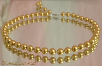 Колие от Сваровски перли,цвят *Bright Gold*,ф8мм 