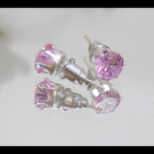 Обеци от стомана и розов кристал, 6 мм 